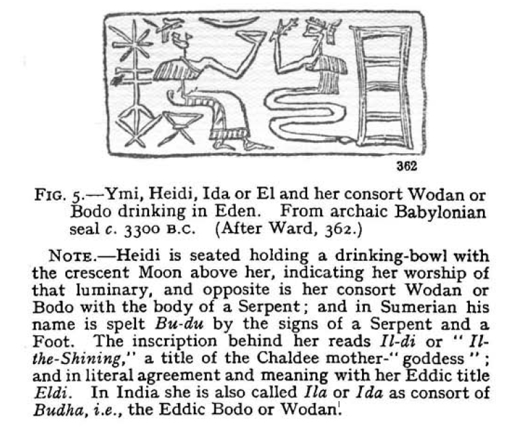 Waddell - Britsh Edda - Ymi, Heidi, Ida or El and her consort Wodan or Bodo drinking in Eden