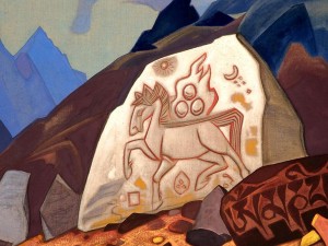 Roerich - White-stone-sign-of-cintamani-or-horse-of-happiness-1933